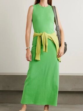 LESET Margo Cotton-Jersey Maxi Dress Green Large